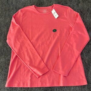 LL Bean Womens Large Pink Pima Cotton Crewneck long sleeve Shirt NWT